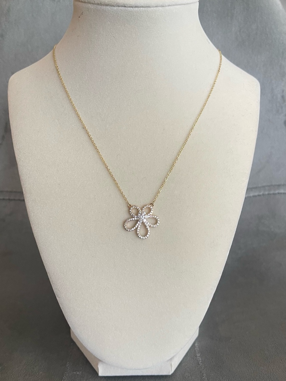 Gold Flower Outline Pendant Necklace with Clear Stones - Women's Jewelry